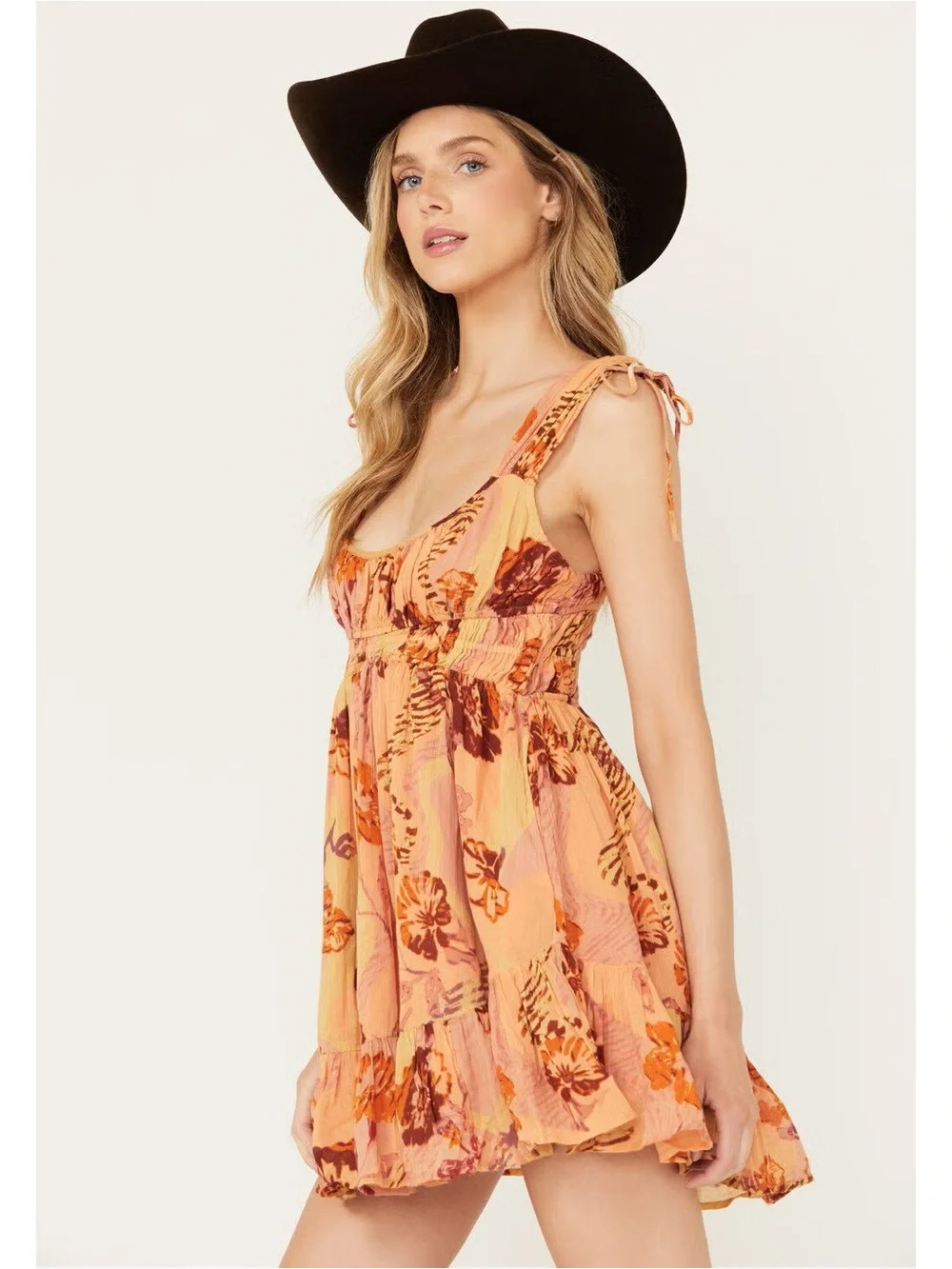 Free People Peach Floral Vernon Mini Dress Size Medium NWT